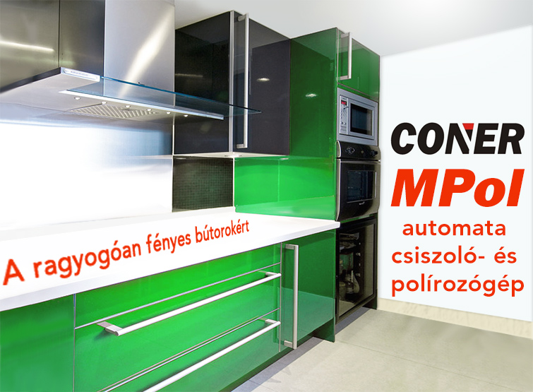 Elegáns, magasfényű bútor gyártásához automata polírozógép