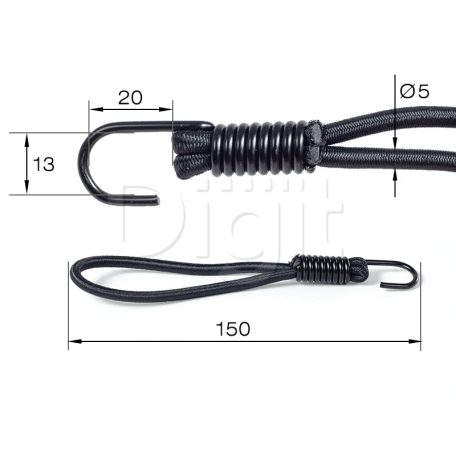 BannaBungee fém kampós ponyvarögzítő gumi (15 cm, fekete)